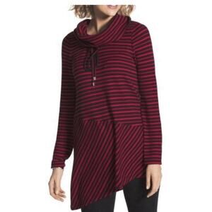 Chico's Zenergy Red and Black Striped Cowl Neck Sweater Size 1X